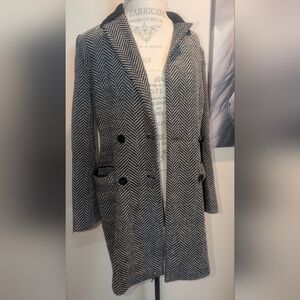 Maggy London Black and White Herringbone Coat